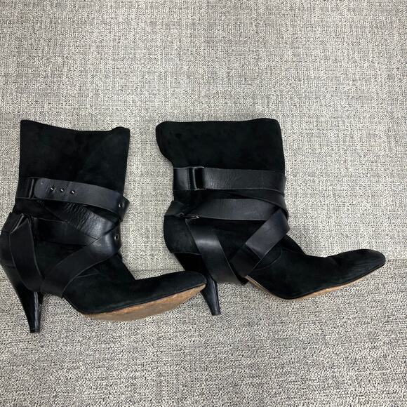 Mea Shadow Leather Harness Strap Cassandra Suede Heeled Boots 8.5 - Picture 2 of 11